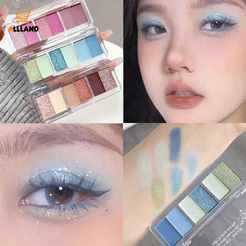 6 Cores Paleta De Sombra De Fumaça Azul Brilhante Verde-Olho Matte Shimmer De Baixa Saturação-Maquiagem De Pigmentos Duradouros