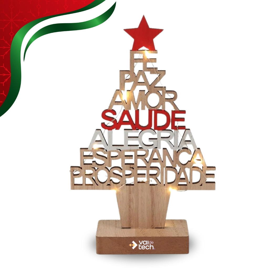 Mini Árvore De Natal Enfeite De Madeira Com Luzes De Led — imagem 2 de 2