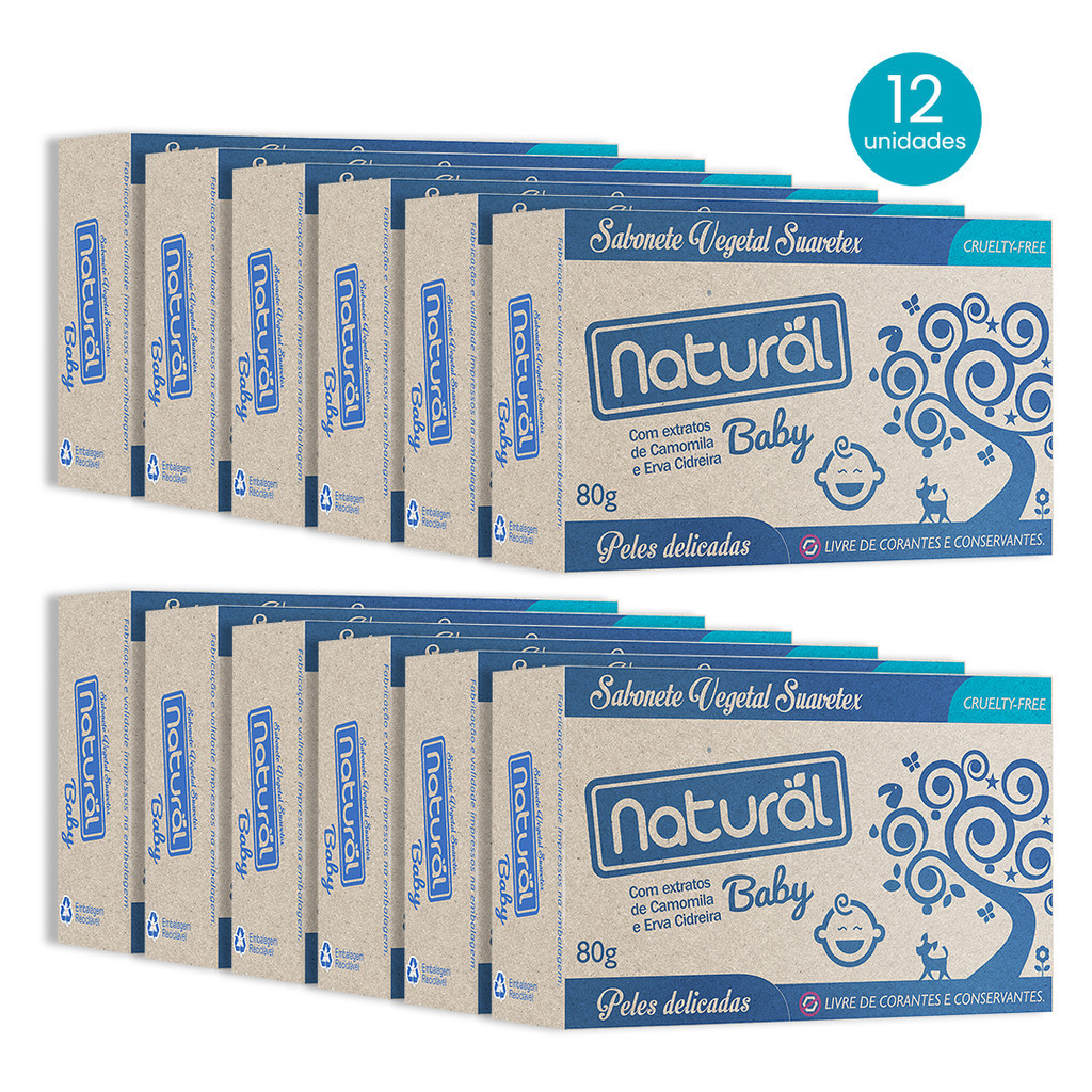 Kit 12 Sabonetes Para Bebê Com Extrato de Camomila e Erva Cidreira Orgânico Natural