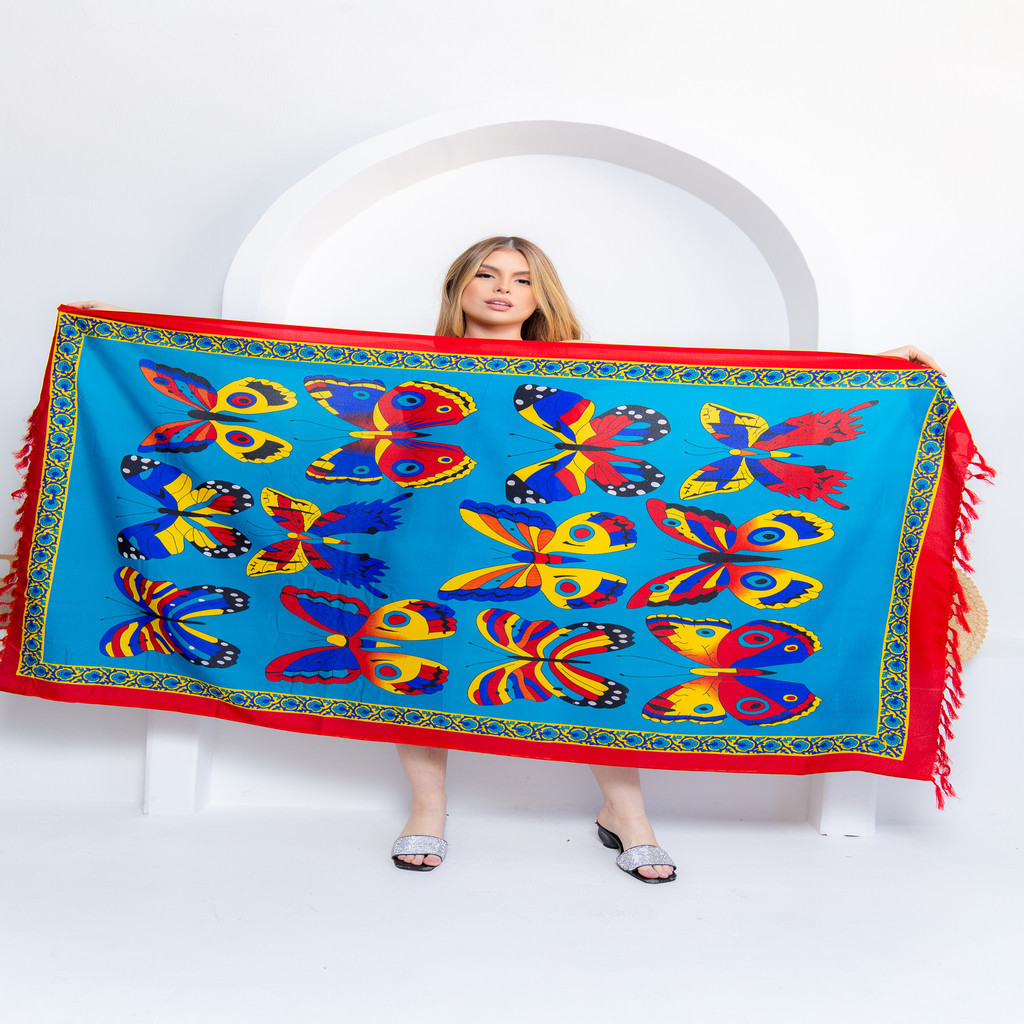 Canga de Poliéster  Lenço De Praia Borboletas C17 em Oferta na Shopee