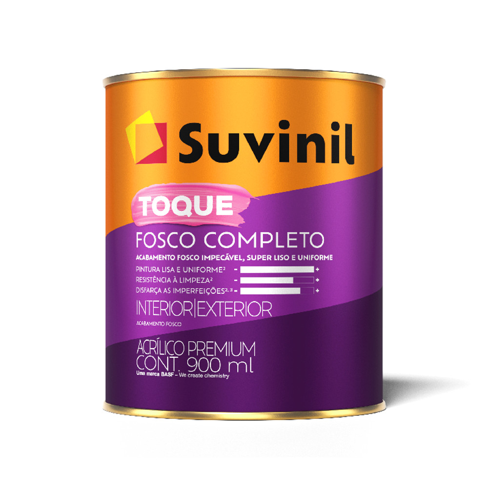 Tinta Acrílica Suvinil Toque Fosco Completo 900ml Branco Neve Parede Quarto Sala Retoque Acabamento