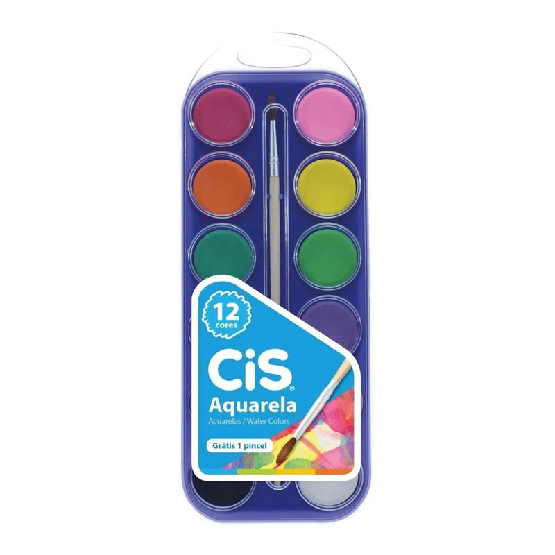 Aquarela 12 cores + pincel 527400 Cis em Oferta na Shopee