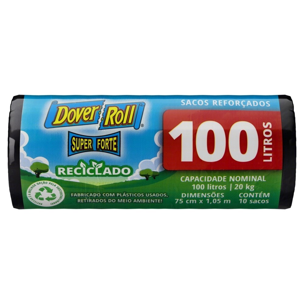 Saco P/ Lixo 100L Dover Roll Reciclado Super Forte Preto 10Un