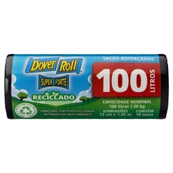 Saco P/ Lixo 100L Dover Roll Reciclado Super Forte Preto 10Un