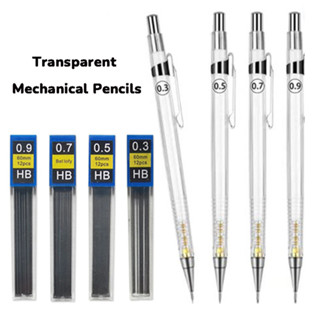 0,3/0,5/0,7/0,9mm HB Lápis Mecânicos Transparentes Desenho De Arte Automático Recargas Substituíveis Papelaria em Oferta na Shopee
