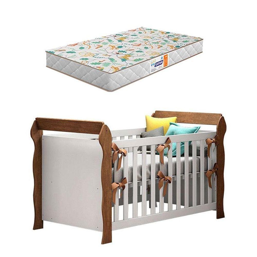 Berço Americano Lara Branco Acetinado Amadeirado Com Colchão Gazin - Carolina - Mom & Baby