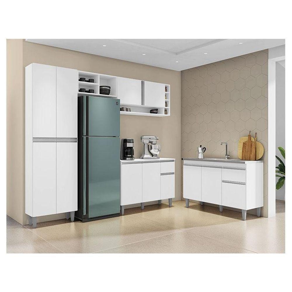 Cozinha Ambiente Vanessa E Balcão De Pia Tatiane 120 Cm Branco Brilho - Ajl - Home & Living