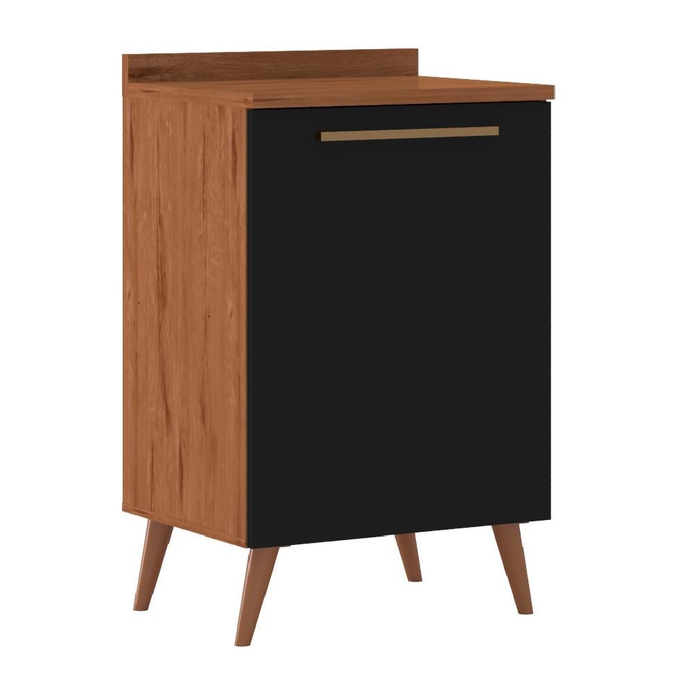 Balcão de Cozinha 1 Porta com Tampo 0,59m Favorita Natura / Preto em Oferta na Shopee