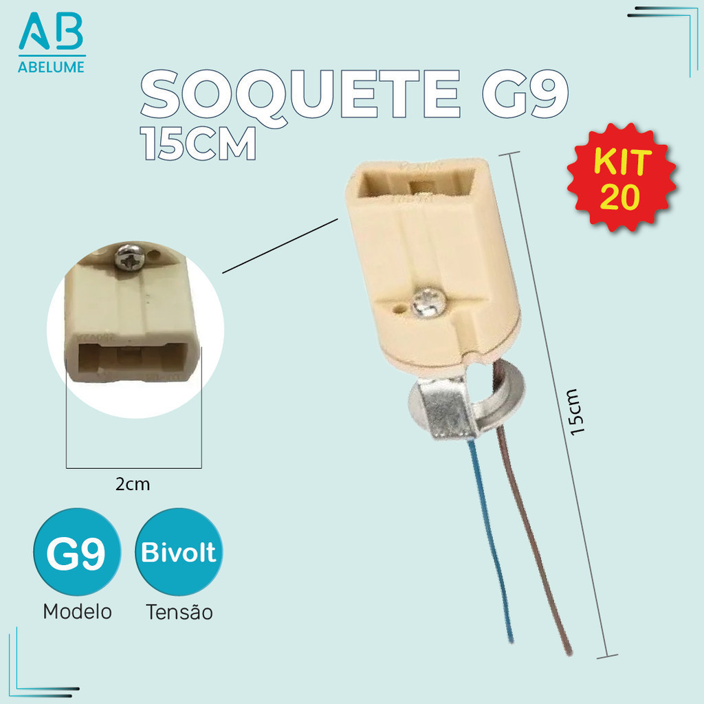 Kit 20 Soquete p/ Lâmpada G9 15CM Halopin Bipino com cabo Bivolt - Home & Living