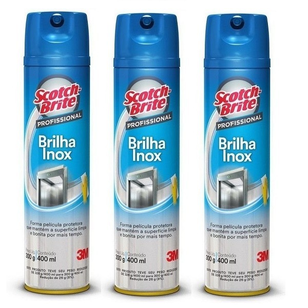Kit com 3 Brilha INOX 3M SCOTCH-BRITE 400ML em Oferta na Shopee