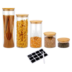 Kit 5 Potes De Vidro Herméticos Redondo Biscuitt Orbb Mantimentos Tampa Bambu