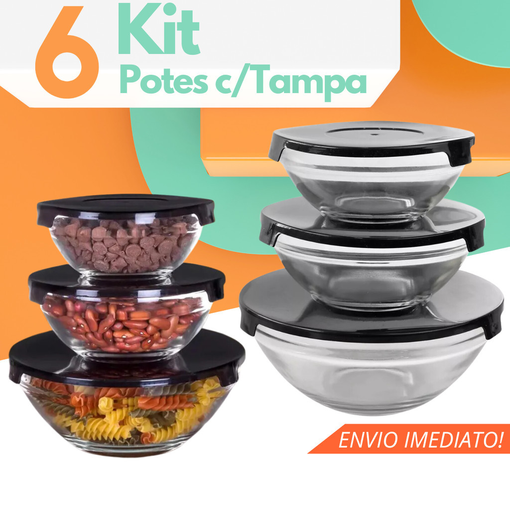 Jogo de 6 Potes de Vidro Com Tampa Hermético Porta Condimentos Organizador de Geladeira em Oferta na Shopee