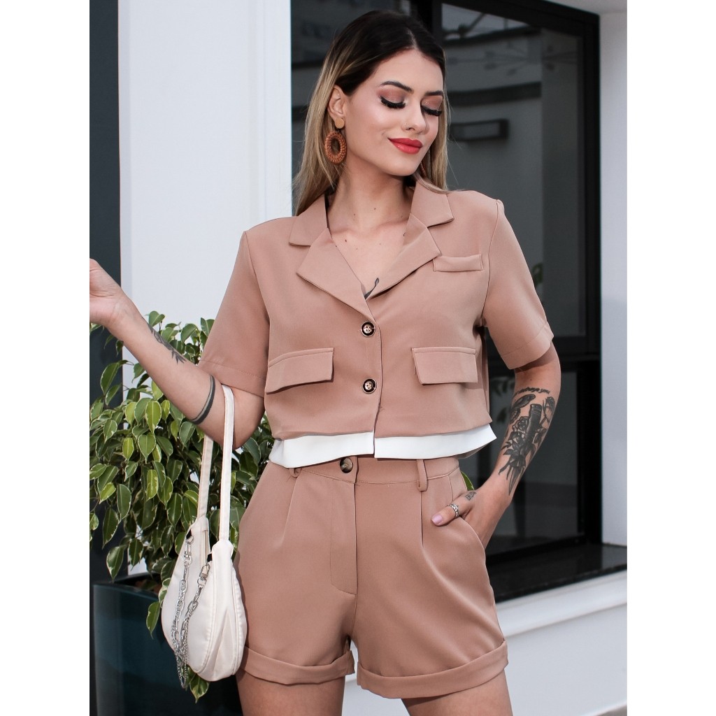 Emily  Conjunto de Blazer Com Botão