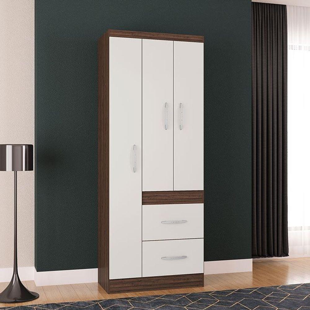 Guarda Roupa Solteiro Milão 3 Portas Chocolate Off White - Poquema em Oferta na Shopee