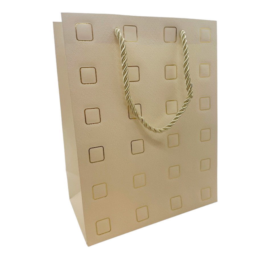 Sacola de Papel para Presente Quadrados Almofadados - Creme - 32x26x12cm - 1 unidade - Rizzo - Stationery