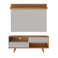 Rack com Painel para Sala TV Até 50" 2 Portas 2 Prateleiras Sala Estar Marrom Madeira Off White