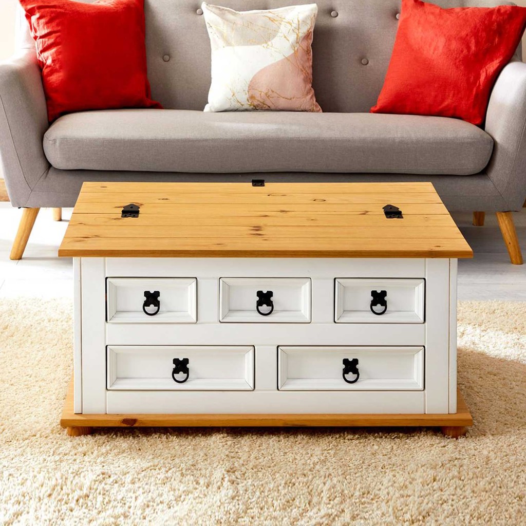 Mesa Centro Madeira 5 Gavetas Rústico Tequila em Oferta na Shopee