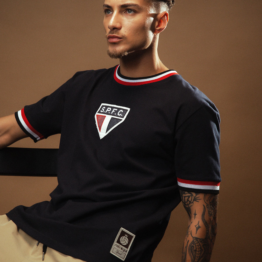 Camisa São Paulo Retrô 1969 Manga Curta Preta Oficial em Oferta na Shopee