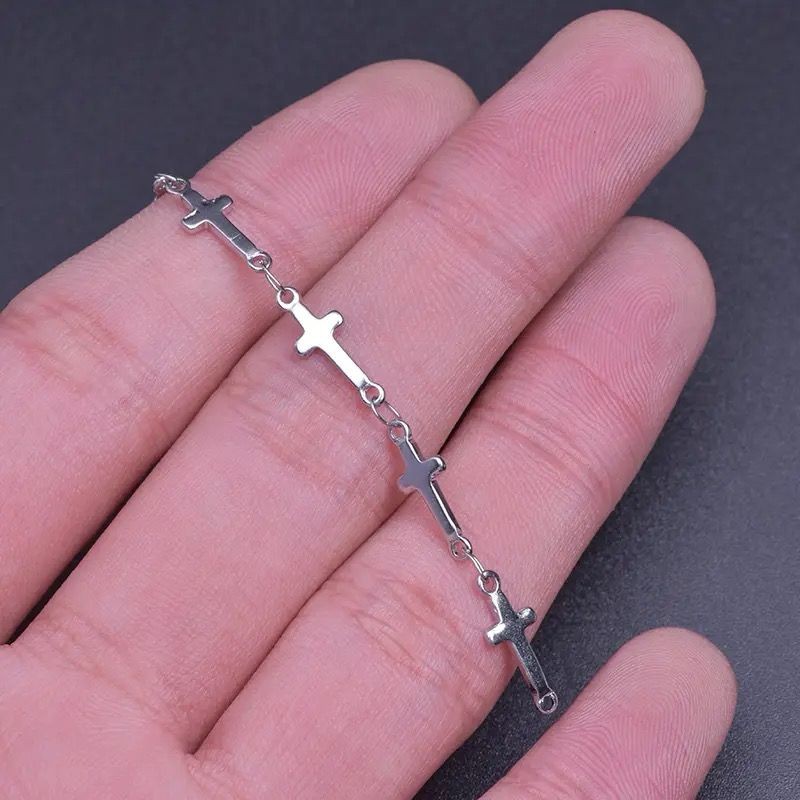 Pulseira elo cruz crucifixo aço inox prata Unissex Masculina Original
