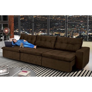 Sofá Austrália 3,52 Mts Retrátil, Reclinável Com Molas e Pillow no Assento Tecido Suede Café em Oferta na Shopee