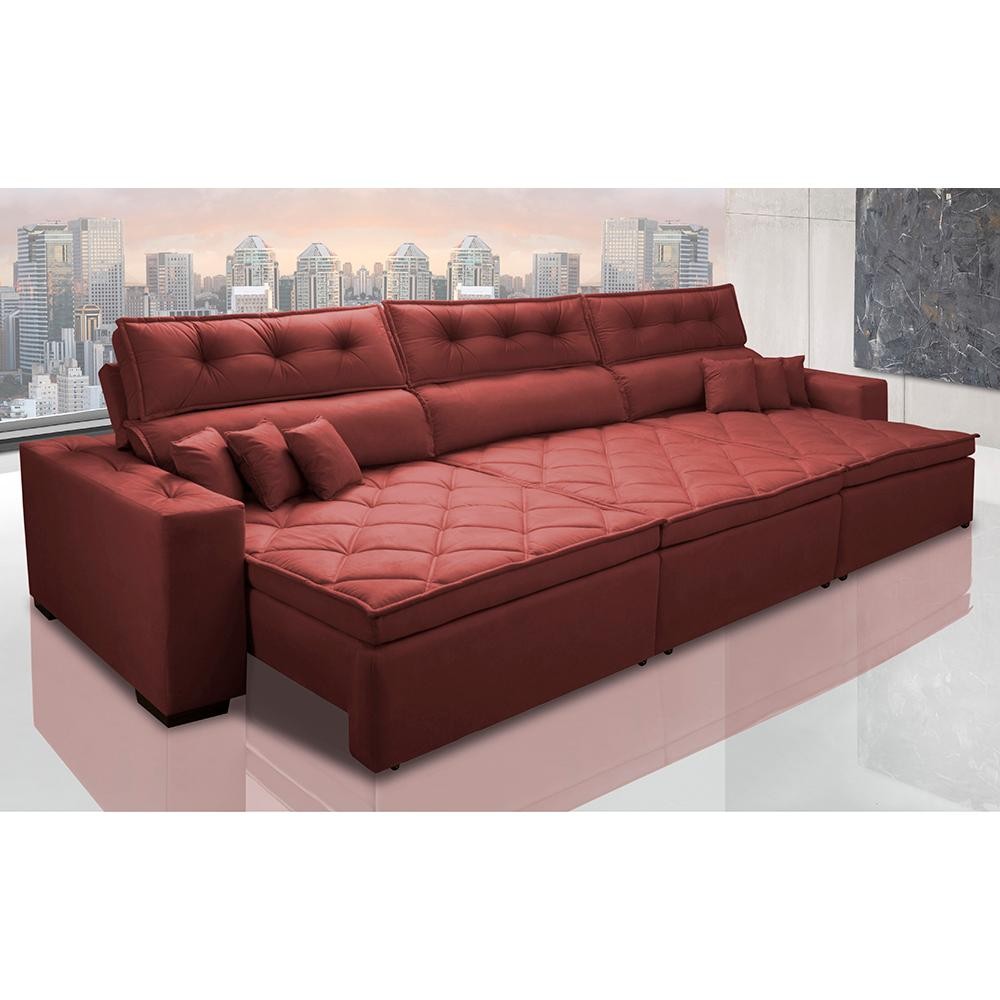 Sofá Retrátil e Reclinável 4,12m Austin com Molas no Assento Tecido Suede Velusoft Vermelho em Oferta na Shopee