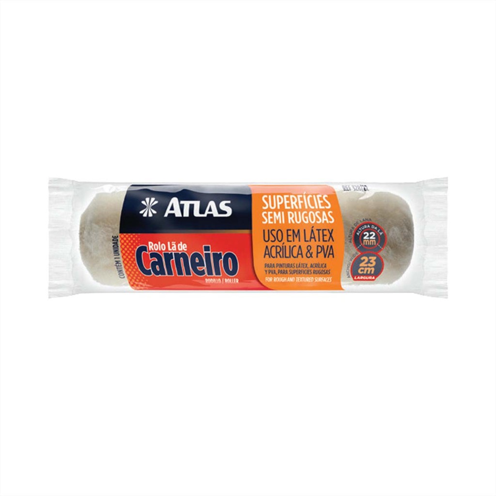 Rolo Pintura 23cm Lã Carneiro Natural Latex Pva 328/22 Atlas