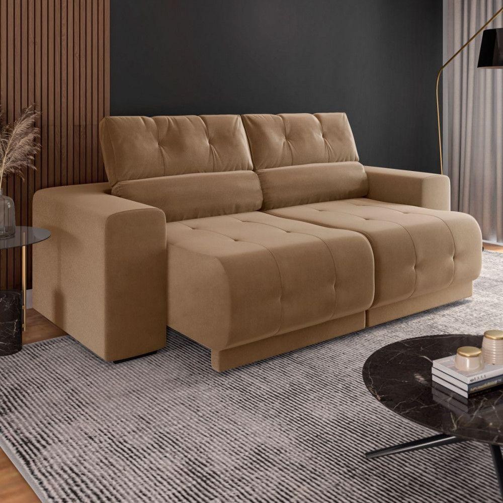 Sofá Retrátil Reclinável 3 Lugares Tecido Veludo Choco Choco em Oferta na Shopee