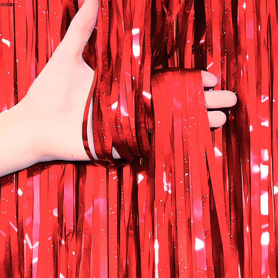 Cortina Decorativa Metalizada Glitter Vermelho 1x2m - 1 unidade - Rizzo