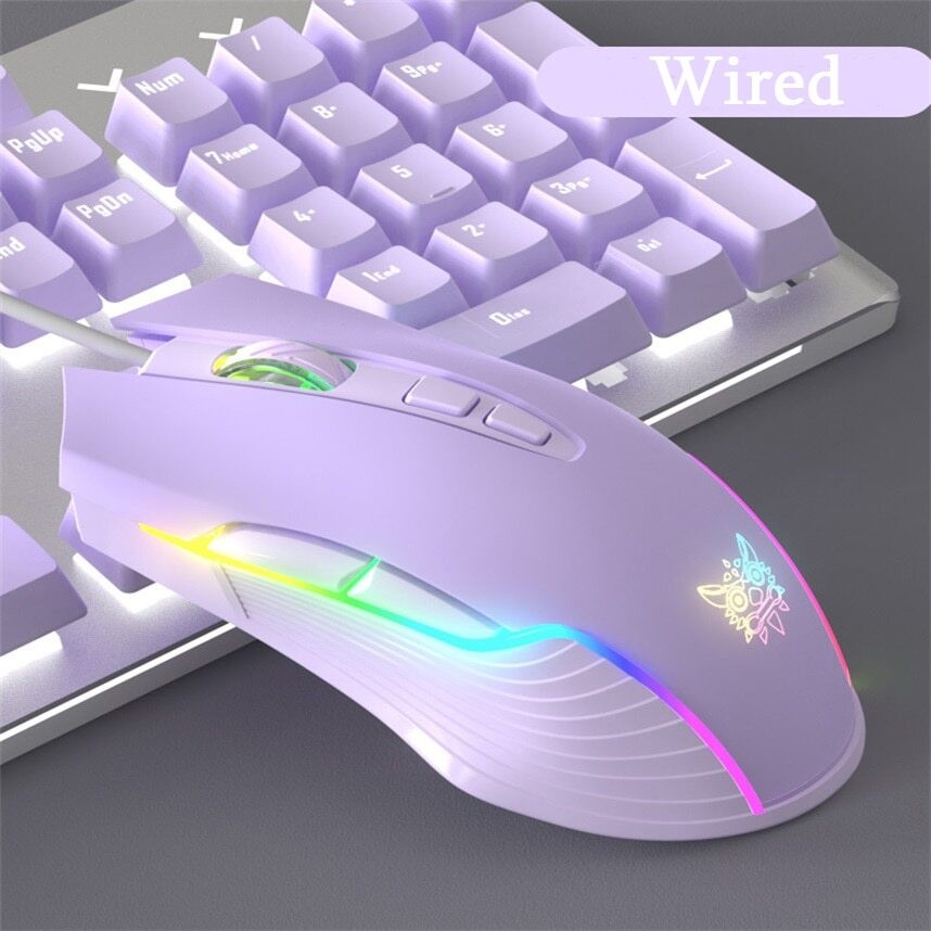 Mouse USB Com Fio Jogo Rosa Roxo Menina Gamer Ergonômico 6400 DPI Óptico RGB backlight Laptop desktop