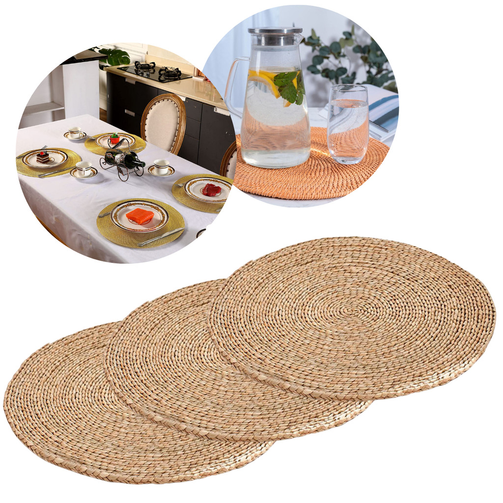 Kit 3 Sousplat Jogo Americano Redondo Palha Natural 38 cm Mesa Posta Natal em Oferta na Shopee