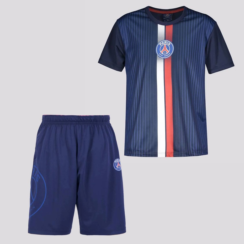 Kit Camisa e Calção PSG Infantil Azul em Oferta na Shopee