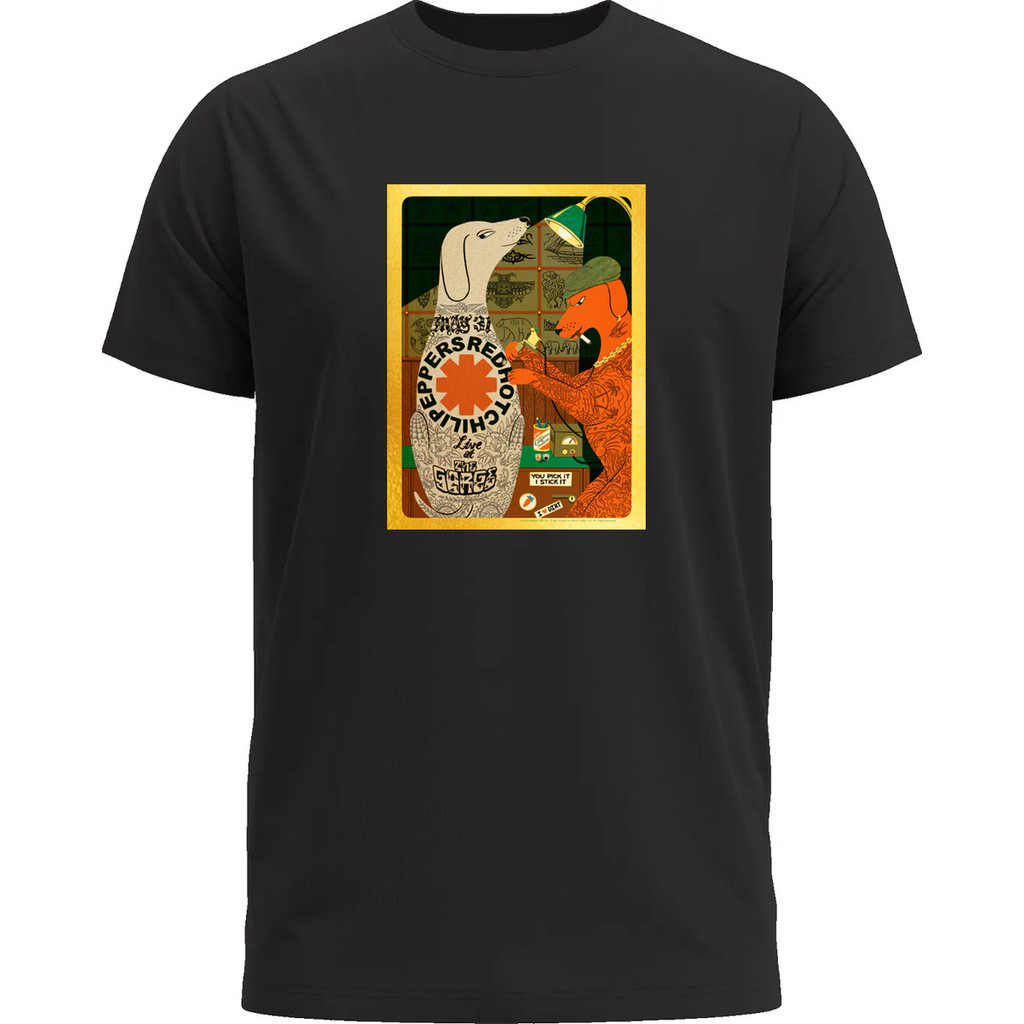 Camiseta Masculina Camiseta Red Hot Chili Peppers Gorge May 31 2024 Gold Poster