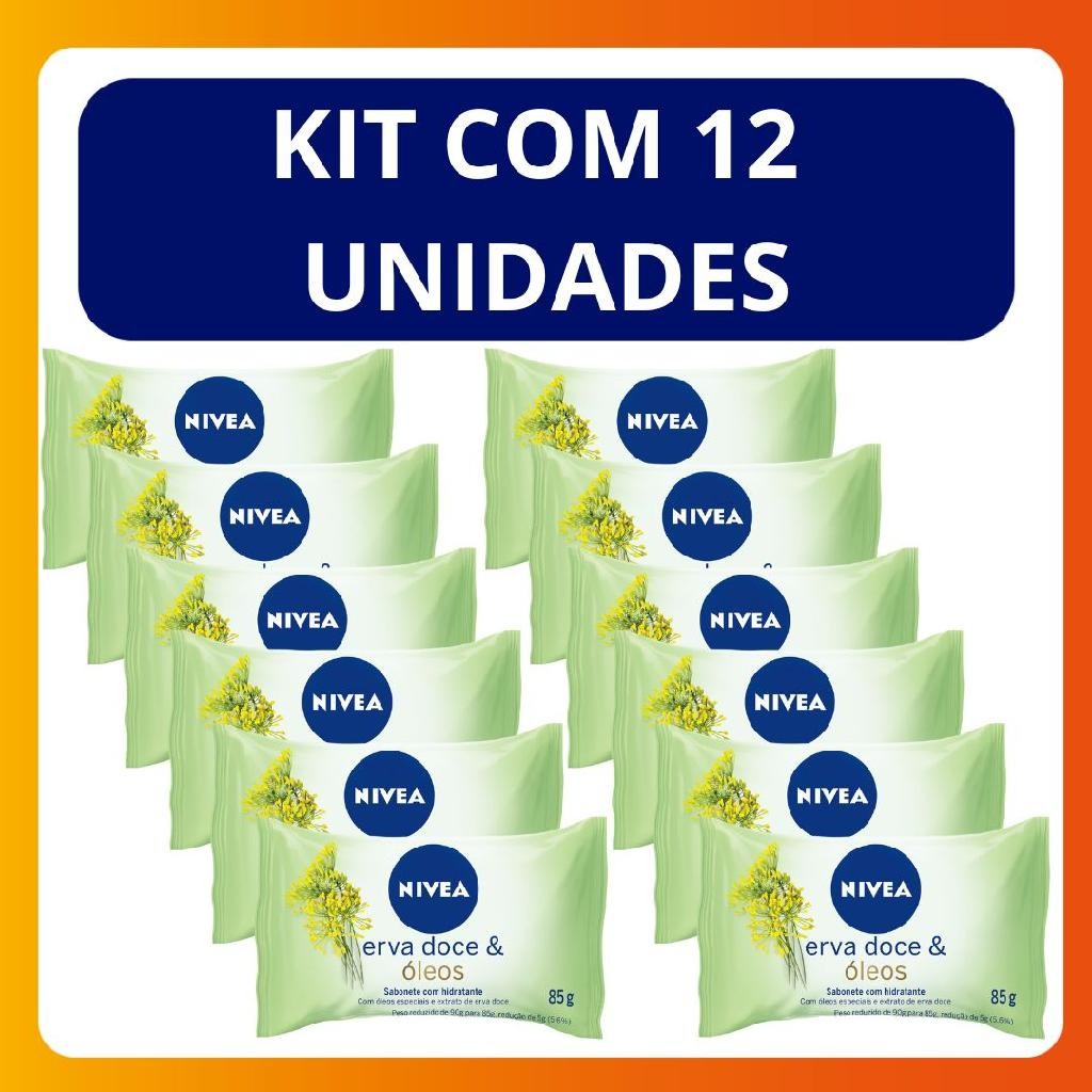 Kit C/12 Unidades Sabonete em Barra Hidratante Nivea Erva Doce & Óleos 85g em Oferta na Shopee