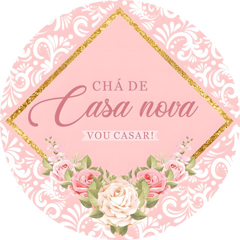 NOVO Painel Festa Infantil Redondo Chá de Casa Nova, Vou Casar, Triangulo Dourado Brilhante + Arco, Suporte incluso. Fazemos personalizado com qualquer tema. Confeccionado em Lona fosca, impressão de alta resolução. cenário , p/ Decoração