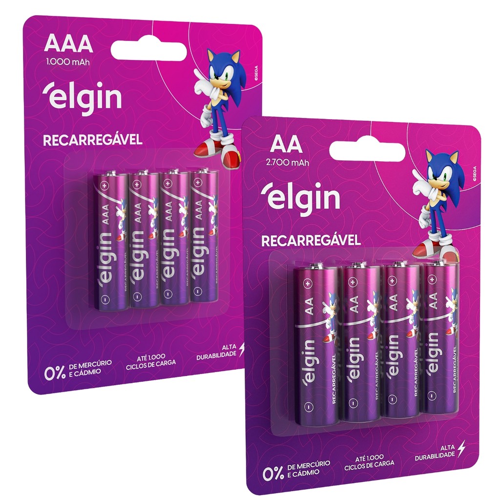 Kit 4 Pilha AA Pequena E 4 AAA Palito Recarregável Elgin - Home Appliances