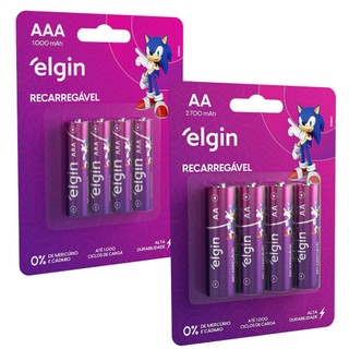 Kit 4 Pilha AA Pequena E 4 AAA Palito Recarregável Elgin em Oferta na Shopee