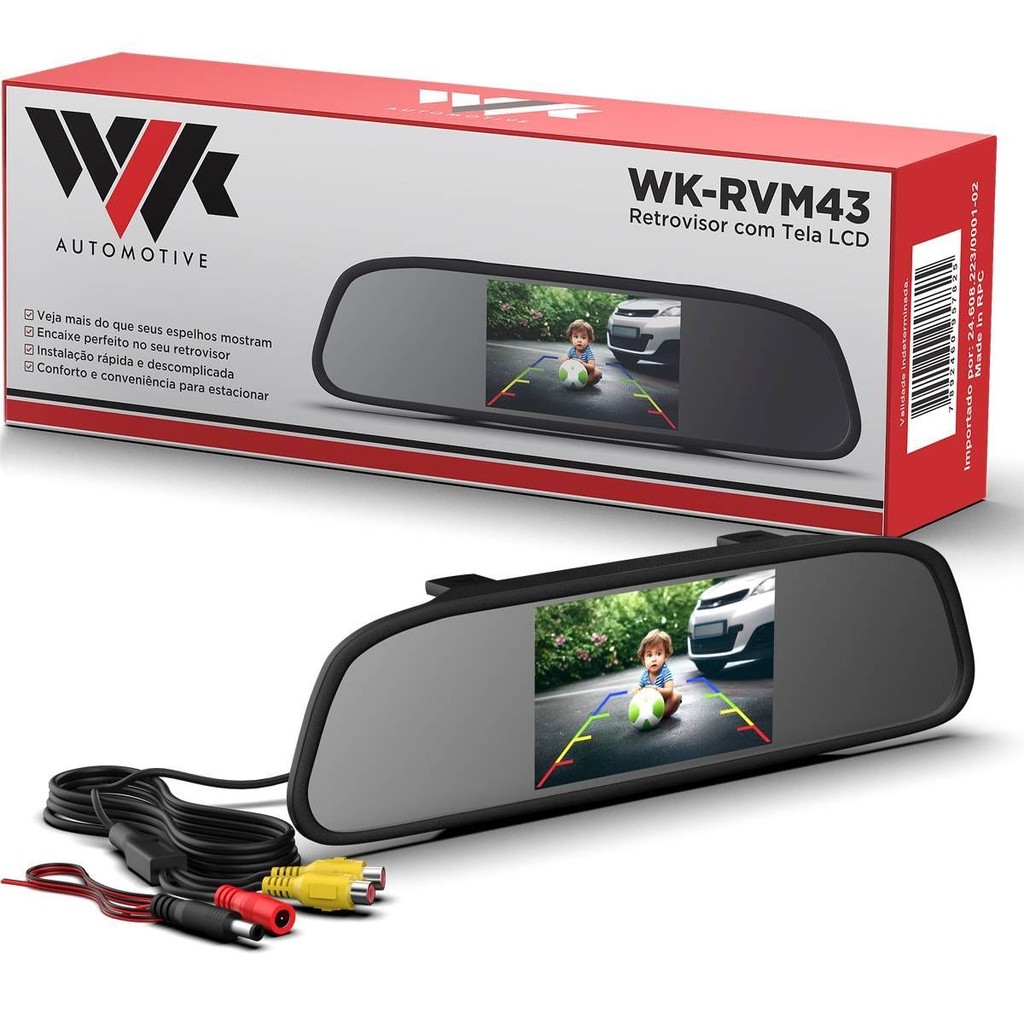 Espelho Retrovisor Automotivo com Tela LCD 4.3 para Câmeras em Oferta na Shopee
