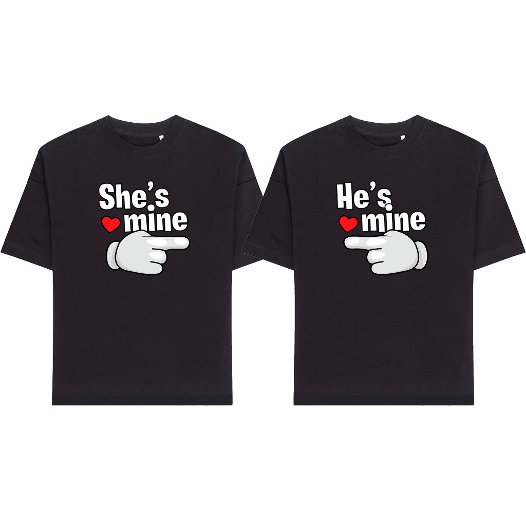 Camisetas Para Namorados Algodão Unissex, Estilo Streetwear Oversized Feminino She Mine Masculino He Mine