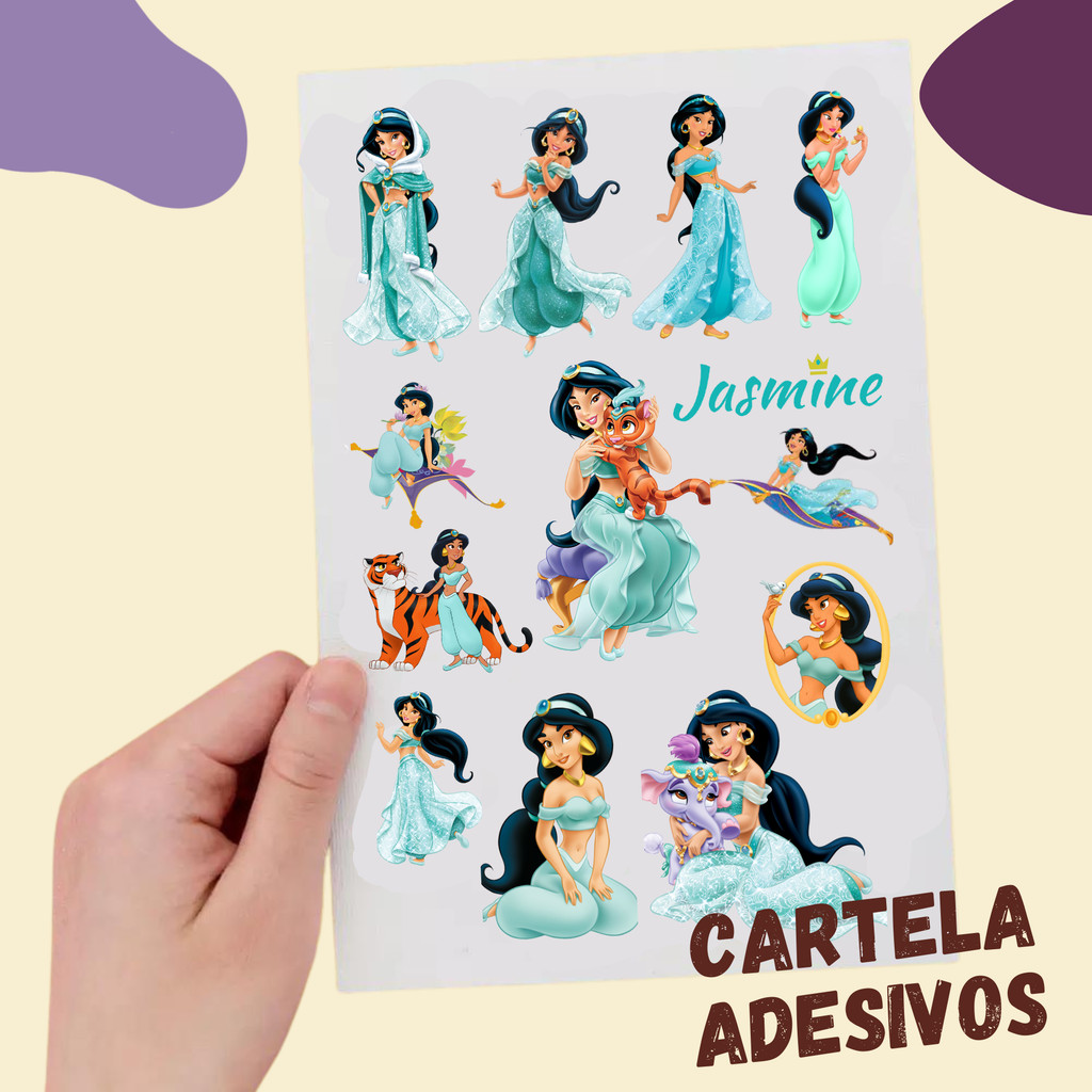 30 CARTELAS DE ADESIVO JASMINE ALADIN DISNEY FESTA FIGURINHA FIGURINHAS ANIVERSÁRIO BRINDE
