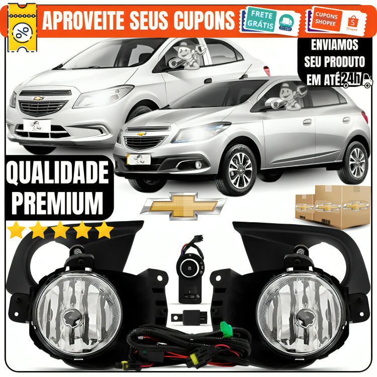 Kit Farol Milha + Telas + Chicote + Relê + Botão GM Onix Prisma 2012 á 2016 Joy 2017 á 2019 Todos Os Modelos