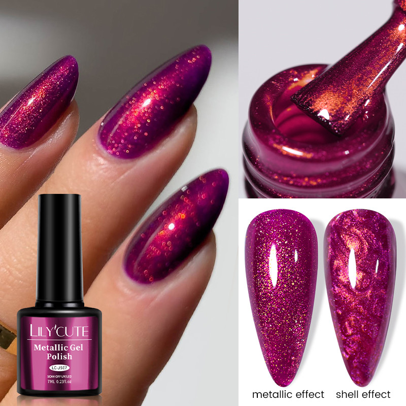 LILYCUTE 7ML Metálico Unha Polonês Gel Rosa Vermelha Espelho Esmalte UV Led Glitter Verniz Arte Profissional Para Manicu