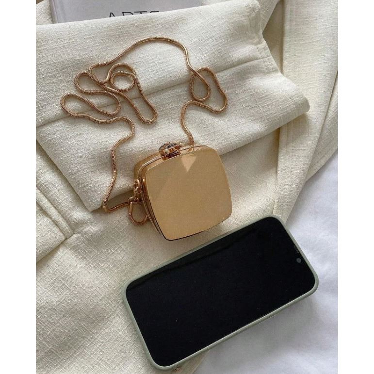 Bolsa Pequena Metálica Espelhada Quadrada Mini Tiracolo Com Espelho em Oferta na Shopee