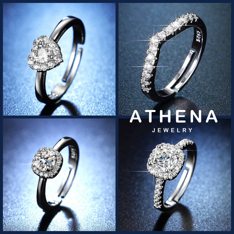 ATHENA Anel Prata 925 Feminino Joias Promessa  Casamento Diamante Moda Aliança De Namoro