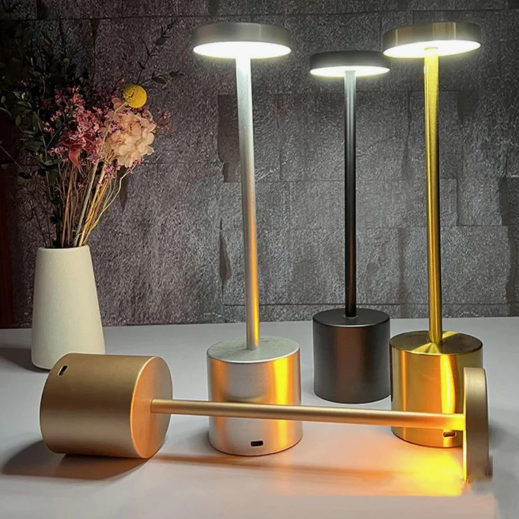 Luminária de Mesa Touch LED Recarregável Sem Fio - Candeeiro Dimerizável em Alumínio - Entrega Pronto - WYL
