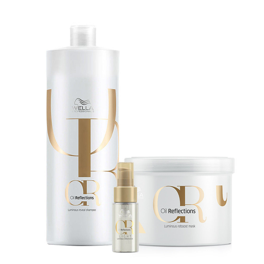 Kit Wella Professionals Oil Reflections - Shampoo + Máscara Grande + Oil Reflections Ligth 30ml (3 produtos) em Oferta na Shopee