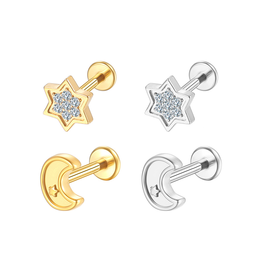 2PCS Kit Piercing Helix Tragus Conch Labret Aço Cirúrgico Pvd Estrela Zircônia Cravejada em Oferta na Shopee