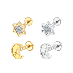 2PCS Kit Piercing Helix Tragus Conch Labret Aço Cirúrgico Pvd Estrela Zircônia Cravejada