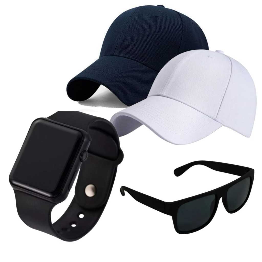 Kit Masculino Relógio Digital + Boné Masculino Liso + Óculos Premium Mega Oferta Black Friday em Oferta na Shopee