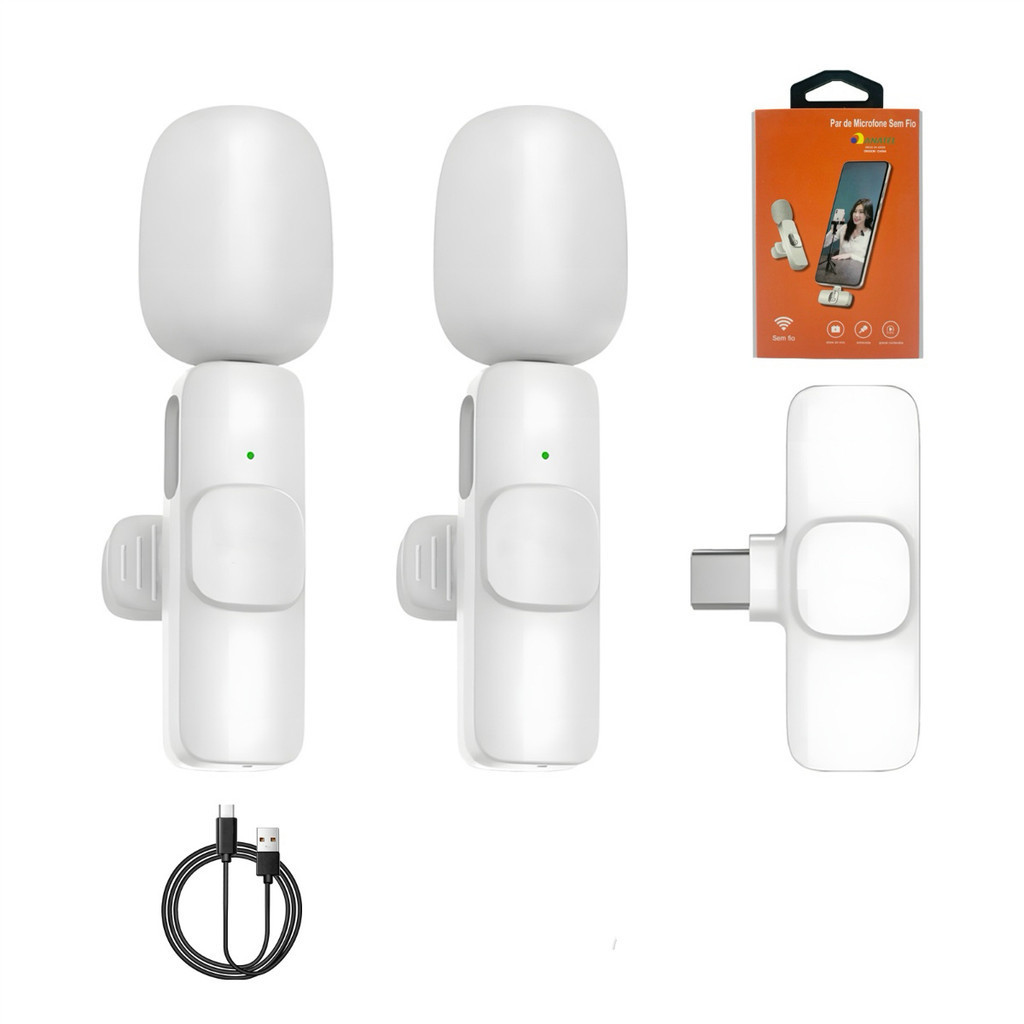 Conjunto 2 Microfones De Lapela Sem Fio Tipo C Para Celular Android USB-C Áudio Profissional Para Gravação Lives Podcast