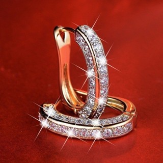 Brinco Banhados de Ouro 18k femininos de três lados de diamante diamantado de strass de diamante completo em Oferta na Shopee